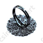 Fekete nikkel kerek filigrán díszes állítható vékony gyűrű alap NIKKELMENTES