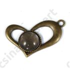 Antikolt bronz színű áttört szív alakú, 14 mm foglalatos medál üveglencsével
