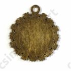 Antikolt bronz színű cakkos szélű üveglencsés medál alap 20 mm hátoldala