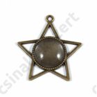 Antikolt bronz színű csillag keretes üveglencsés medál alap 18 mm 1