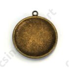 Antikolt bronz színű pöttyös szélű kerek üveglencsés medál 25 mm 2