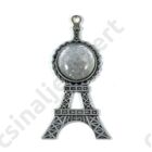 Antikolt ezüst színű nagy méretű Eiffel torony medál 20 mm tányérral üveglencsével