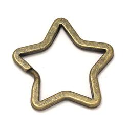 Antikolt bronz színű csillag alakú kulcskarika, kulcstartó