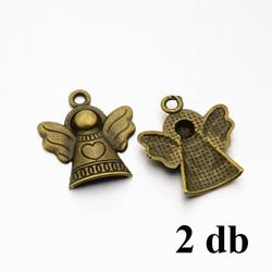 2 db Antikolt bronz színű szivecskés angyal medál függő dísz NIKKELMENTES