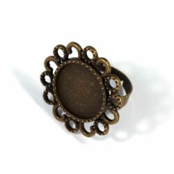 Antikolt bronz színű pöttyös-hurkos szélű 18 mm tányéros gyűrű alap NIKKELMENTES