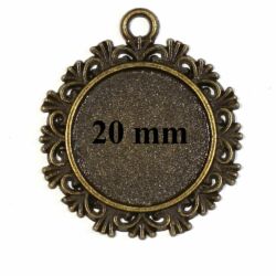 Antikolt bronz színű cakkos szélű üveglencsés medál alap 20 mm NIKKELMENTES