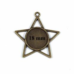 Antikolt bronz színű csillag keretes üveglencsés medál alap 18 mm