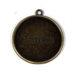 Antikolt bronz színű egyszerű kerek üveglencsés medál alap 25 mm NIKKELMENTES