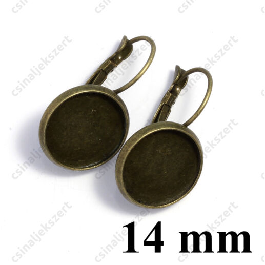Antikolt bronz francia kapcsos tányéros fülbevaló alap 14 mm