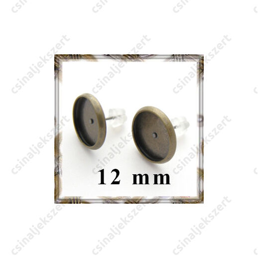 Antikolt bronz színű, réz tányéros bedugós fülbevaló alap 12 mm NIKKELMENTES