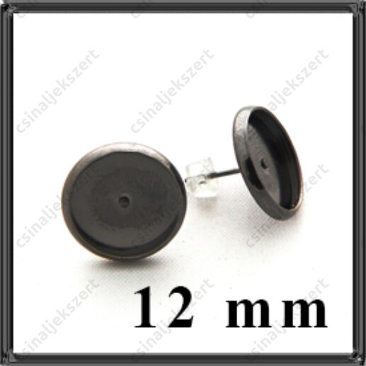 Fekete nikkel réz tányéros bedugós fülbevaló alap 12 mm
