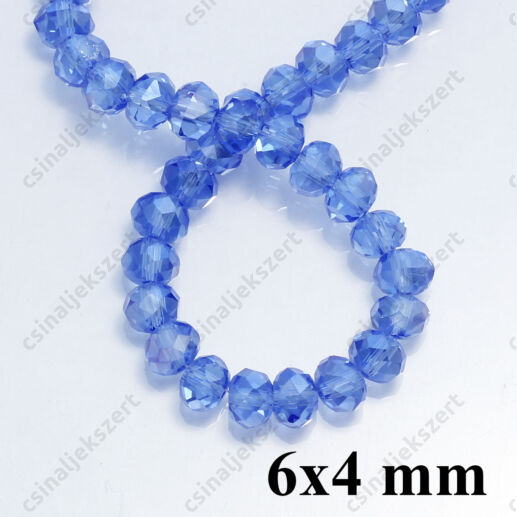 Csiszolt rondell abacus kristály üveggyöngy 6x4 mm Búzavirág kék AB 1 szál