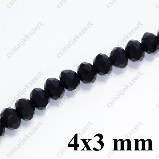 Csiszolt rondell abacus kristály gyöngy 4x3 mm 25 db Fekete