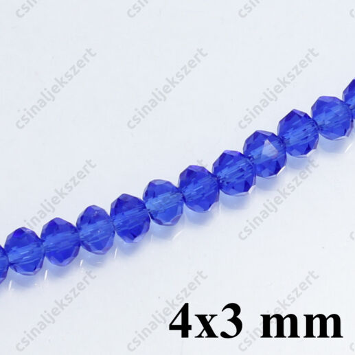 Csiszolt rondell abacus kristály gyöngy 4x3 mm Középkék 25 mm
