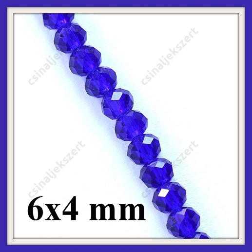 Csiszolt rondell abacus kristály üveggyöngy 6x4 mm 20 db Sötétkék