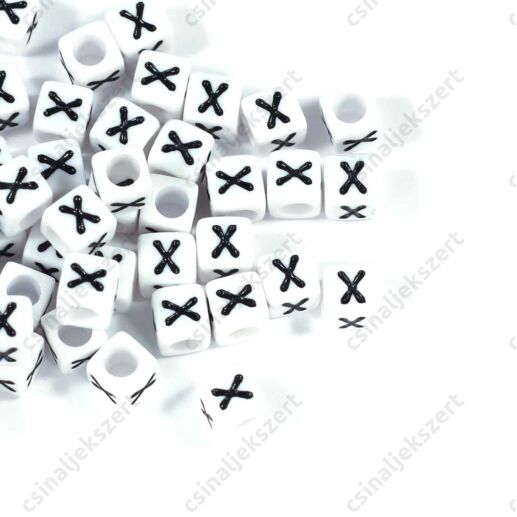 Fehér színű, kocka alakú X betű gyöngy