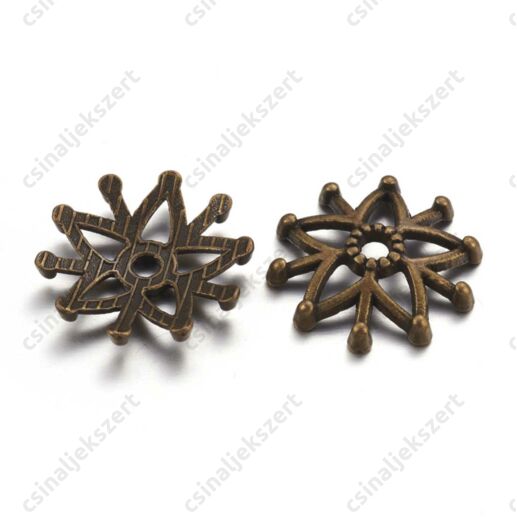 Antikolt bronz színű 16 mm filigrán csillagvirág gyöngykupak 
