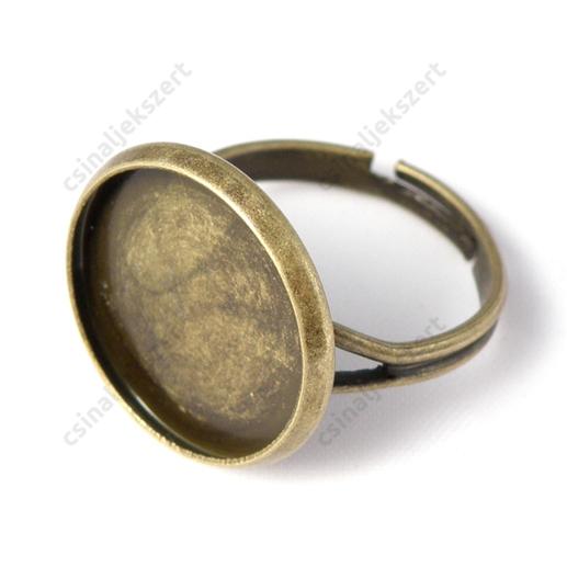 Antikolt bronz, sárgaréz színű, tányéros gyűrű alap 16 mm