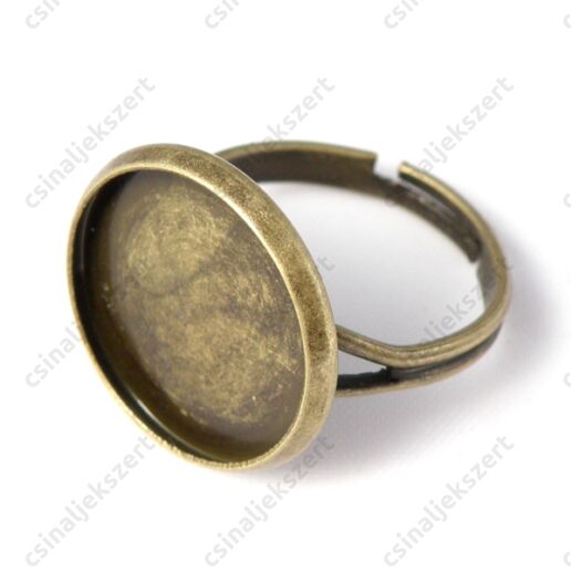 Antikolt bronz, sárgaréz színű, tányéros gyűrű alap 16 mm