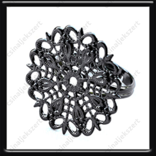 Fekete nikkel kerek filigrán díszes állítható vékony gyűrű alap