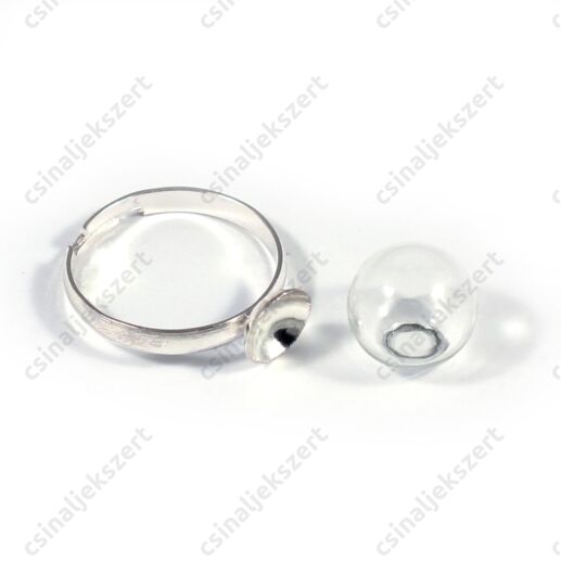 Ródiumos, foglalatos gyűrű alap 16 mm üveg búrával