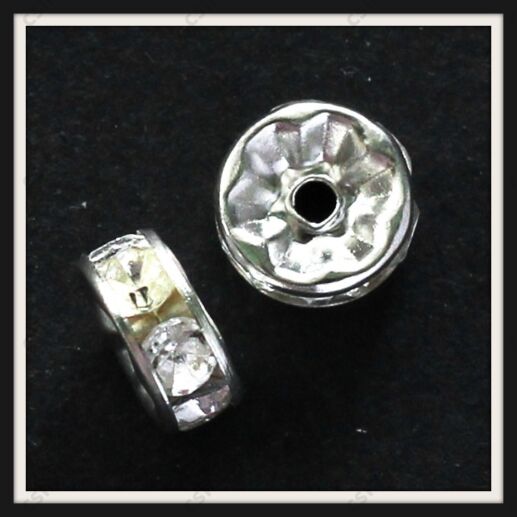 Ezüstözött strasszos rondell köztes 6 mm Crystal