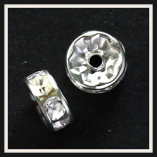 Ezüstözött strasszos rondell köztes 8 mm Crystal