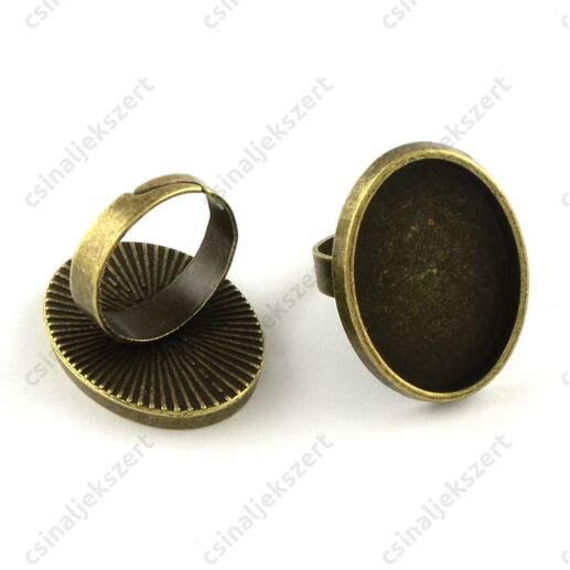 Antikolt bronz színű 18x25 mm ovális tányéros állítható méretű gyűrű alap