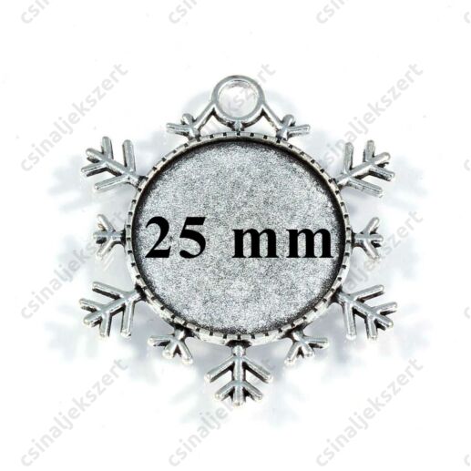 Antikolt ezüst színű hópehely üveglencsés medál alap 25 mm 