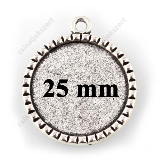 Antikolt ezüst színű rovátkás szélű 25 mm kerek üveglencsés medál alap