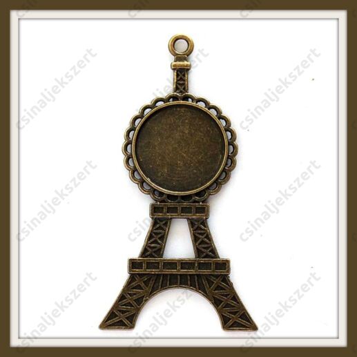Antikolt bronz színű nagy méretű Eiffel torony medál 20 mm tányérral 